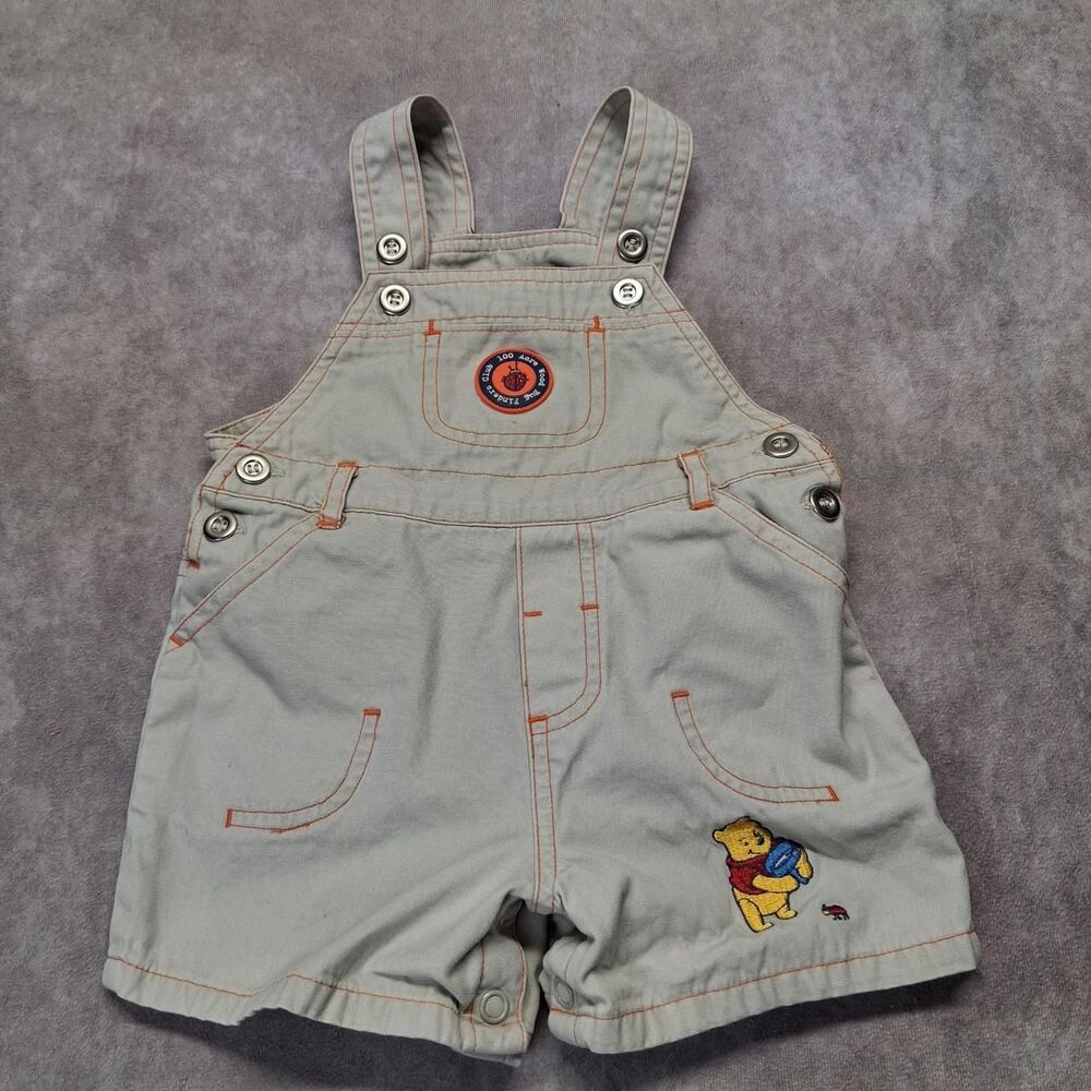 Vintage 90s Disney Winnie the Pooh Overalls Khaki Canvas Shortalls 100 Acre Wood
